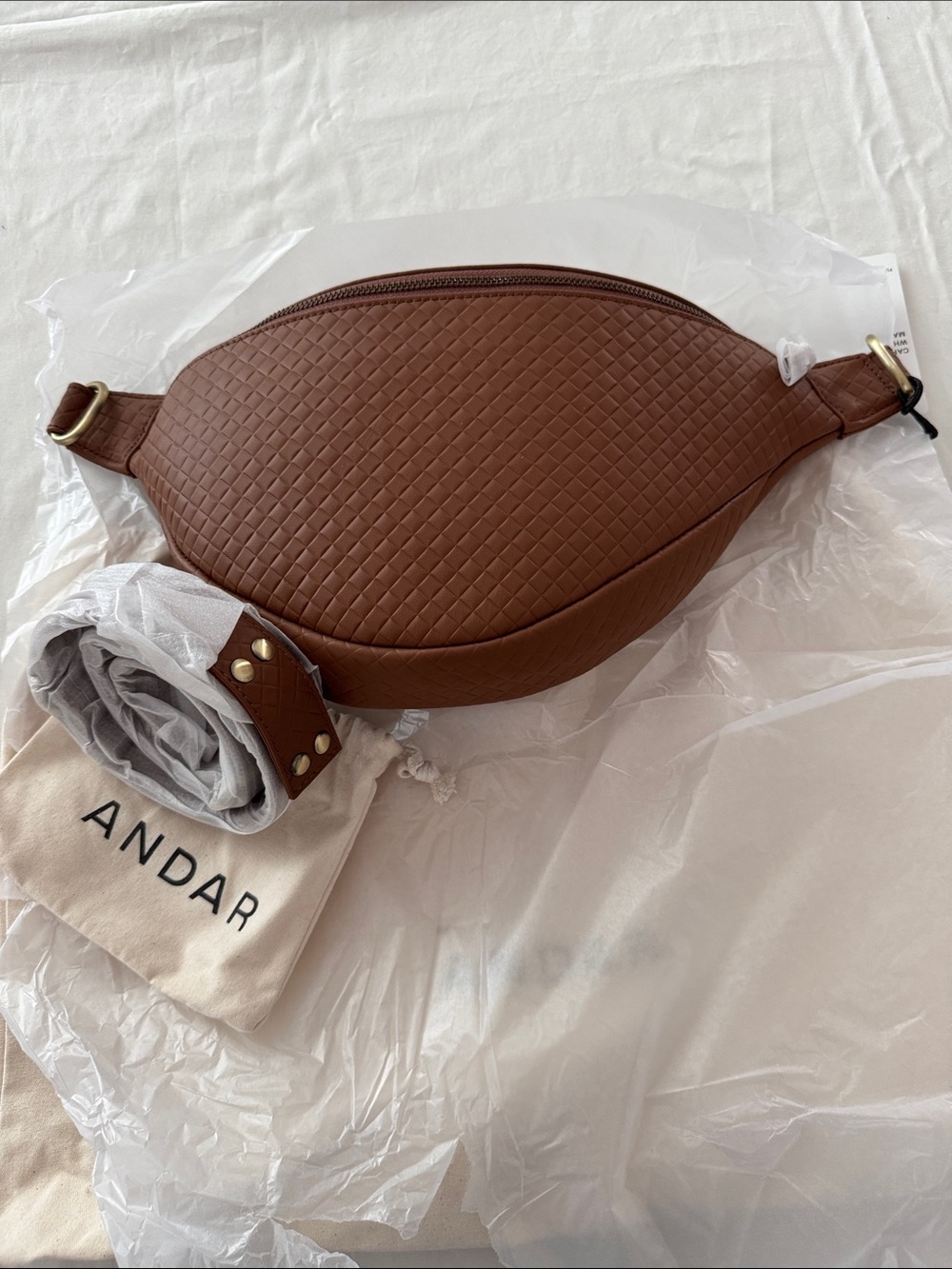 Andar Tatum Sienna Woven Leather Belt Bag